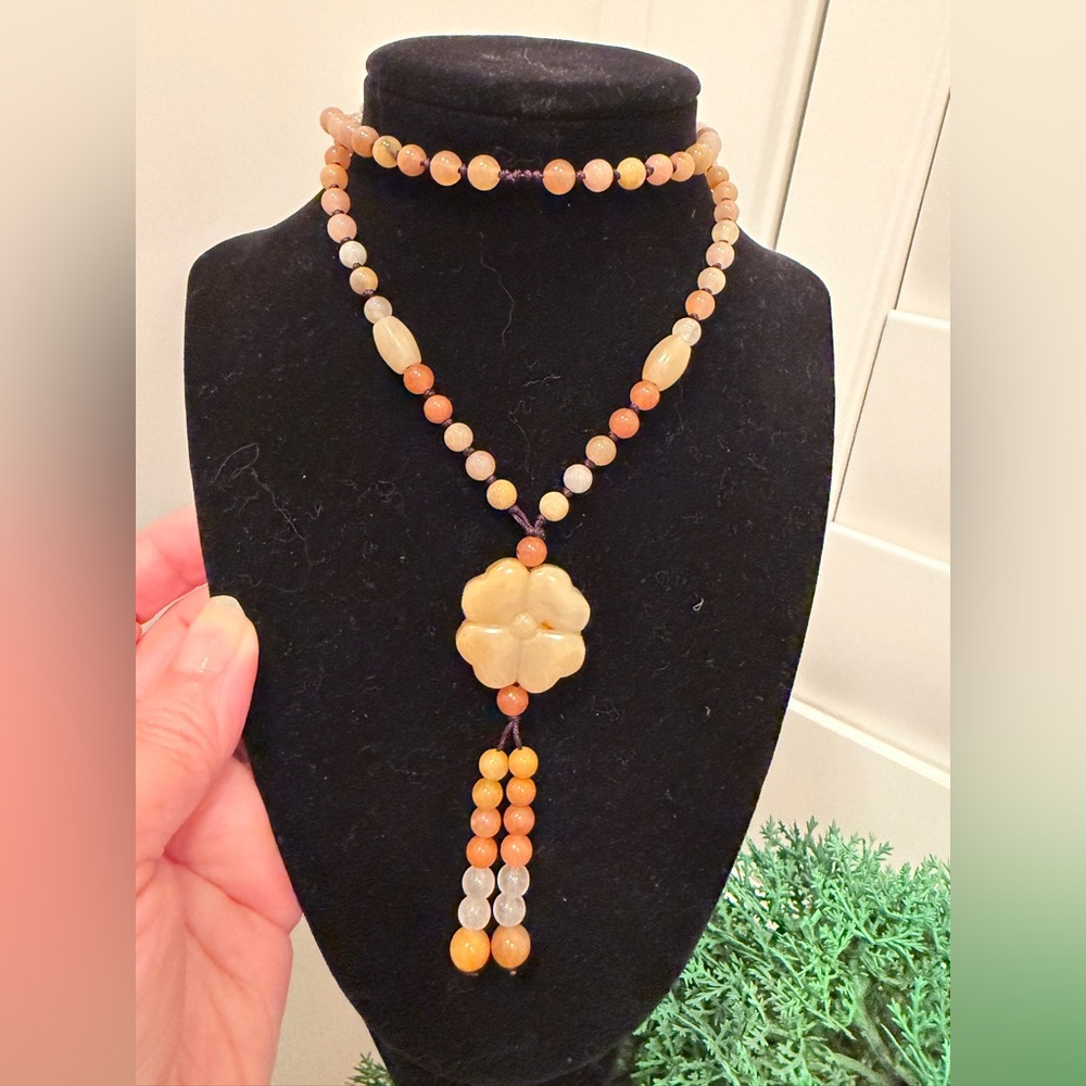 yellow jade orange aventurine Beaded Necklace